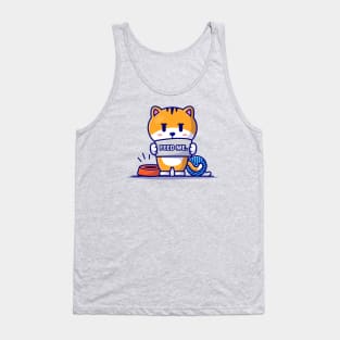 Cute Cat Hungry Cartoon Vector Icon Illustration Tank Top